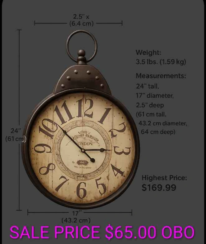 Large Stop Watch Looking Clock - photo 5