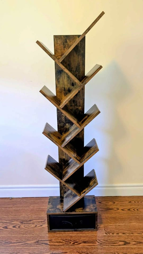 Rustic Tree Bookshelf with Storage Drawer