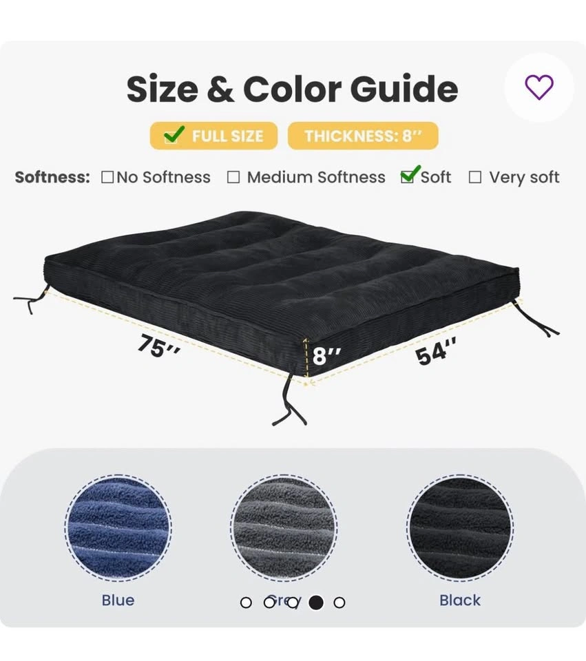 Futon Mattress Japanese Floor Topper, 8" Memory Foam Foldable Fu - photo 5