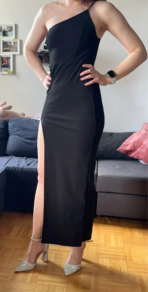 Black Dress Size M, Maxi Length, One Shoulder, High Slit, BNWT - photo 2