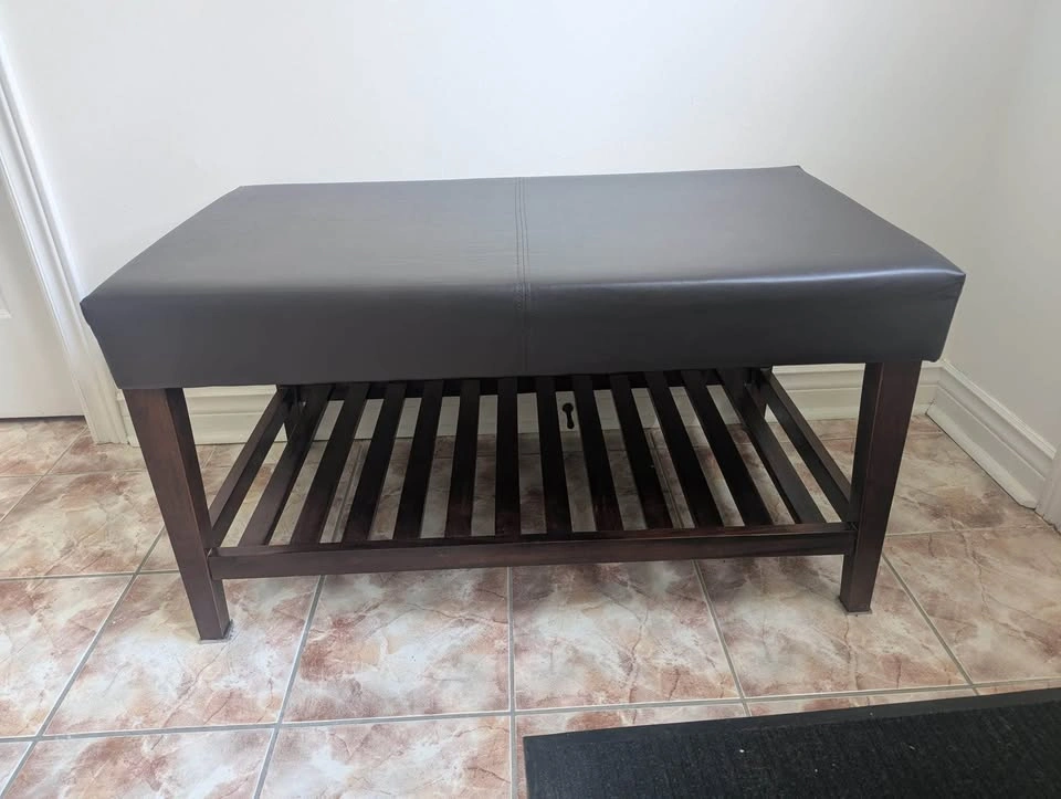 Entryway Shoe Storage Bench | Padded Seat | Dark Espresso Wood | - photo 3