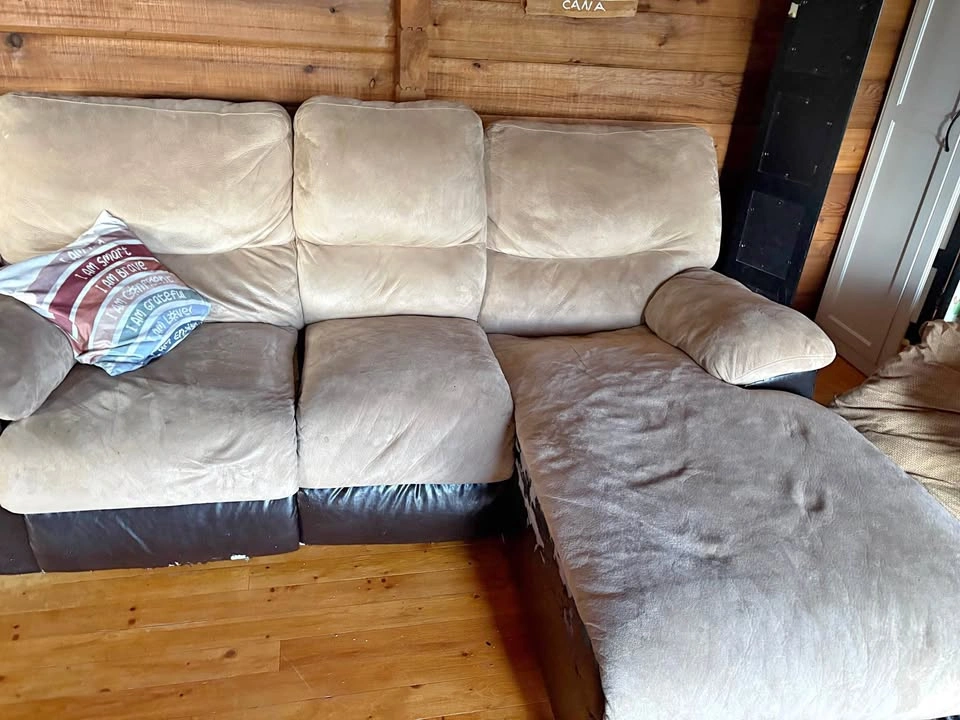 Free Small Couch with Recliner and Cup Holders