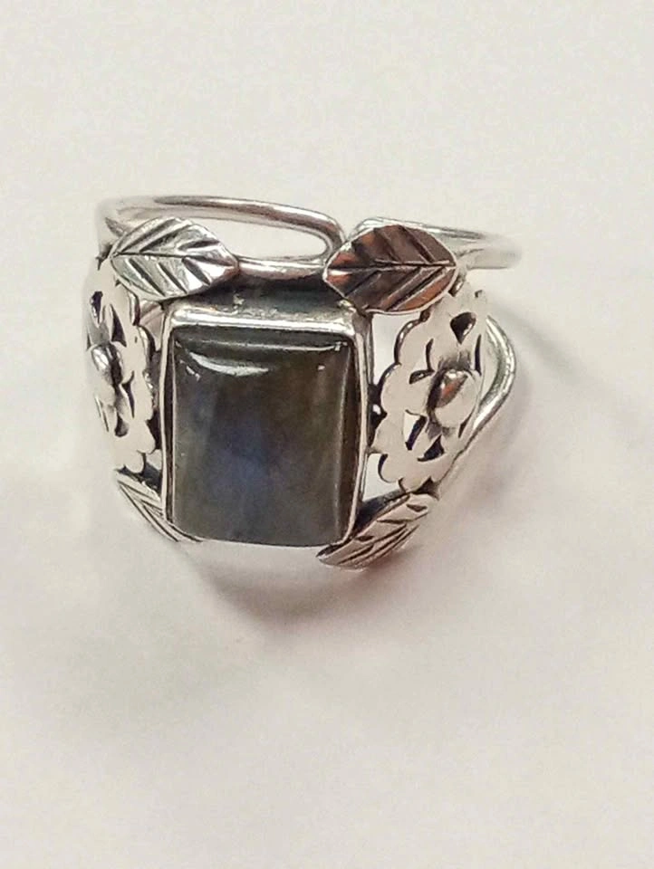 Vintage Hand Crafted Ring Sterling Silver 925 Labradorite Adjust
