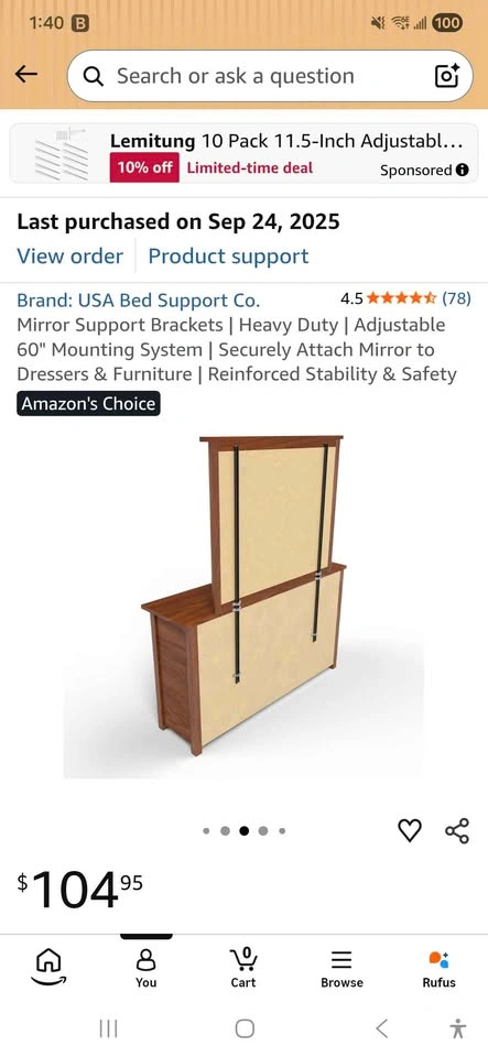 USA Bed Support Co. Mirror Brackets - Heavy Duty Adjustable 60" - photo 2