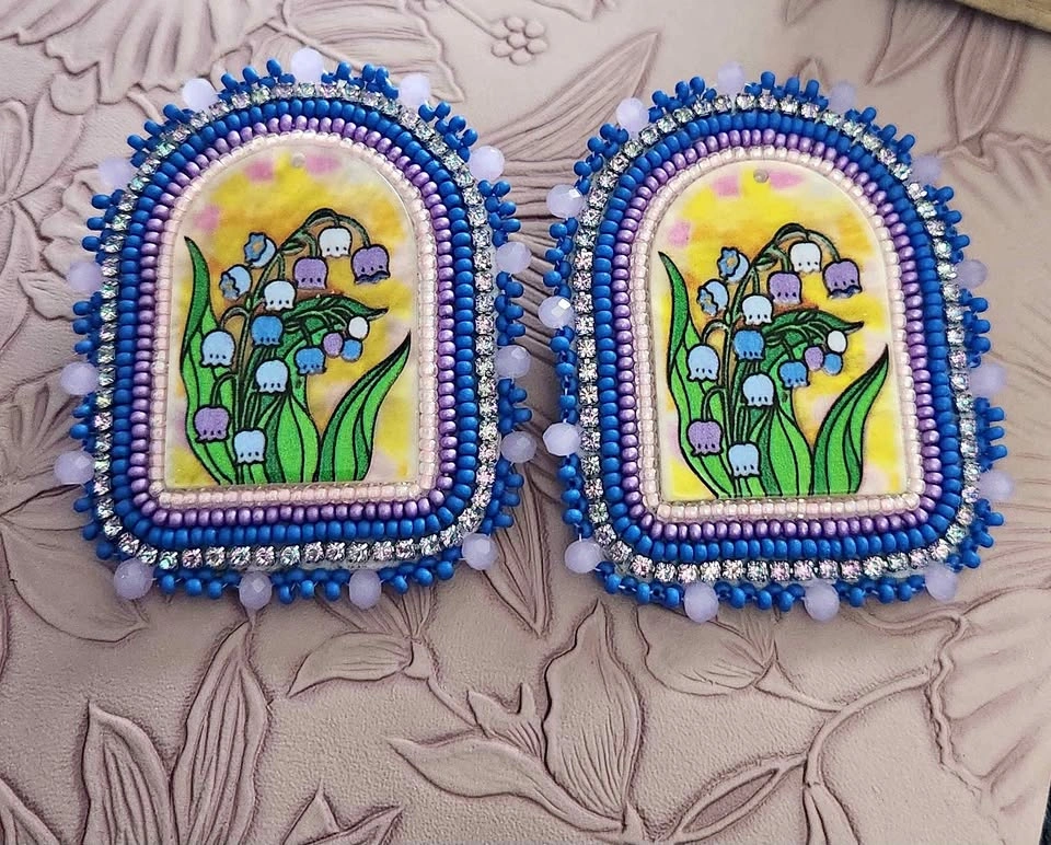 Indigenous beaded blue bell Earrings