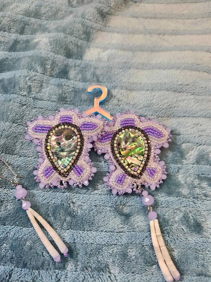 Handmade Purple Abalone Beaded Dangle Earrings
