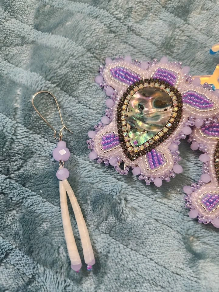 Handmade Purple Abalone Beaded Dangle Earrings - photo 2