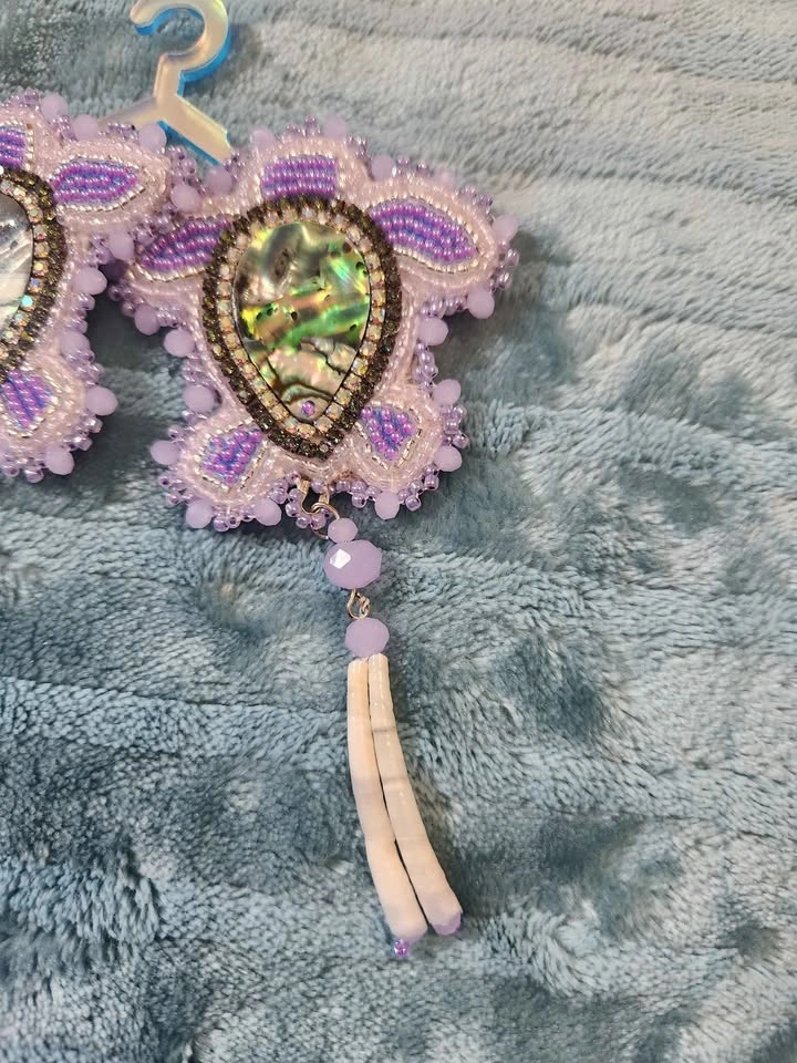 Handmade Purple Abalone Beaded Dangle Earrings - photo 3