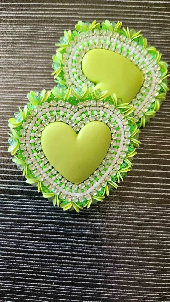 Indigenous Made Lime Green Beaded Heart Earrings