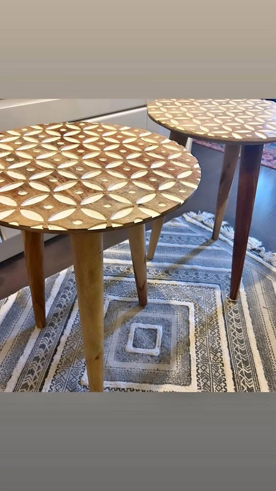 Two Boho Solid Mango Wood Side Tables