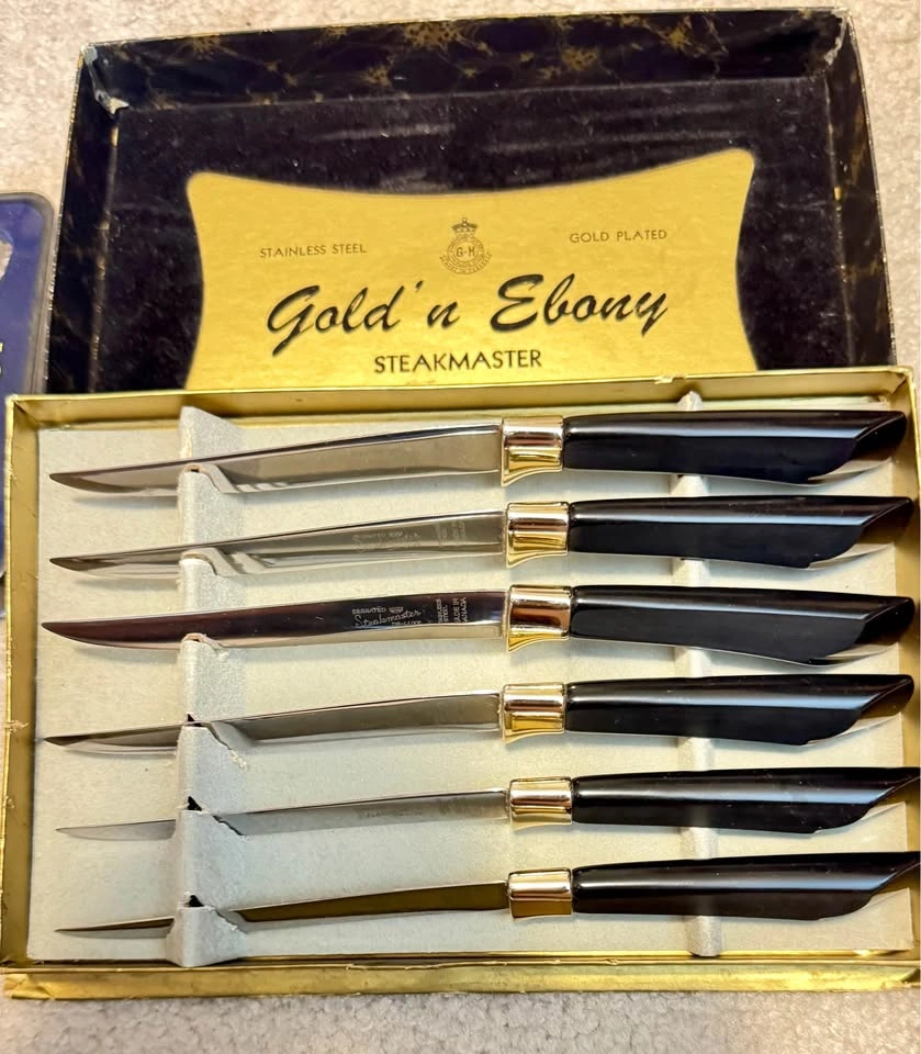 Mikimoto Pearl Spoons & Gold 'n Ebony Steak Knives Set - photo 2