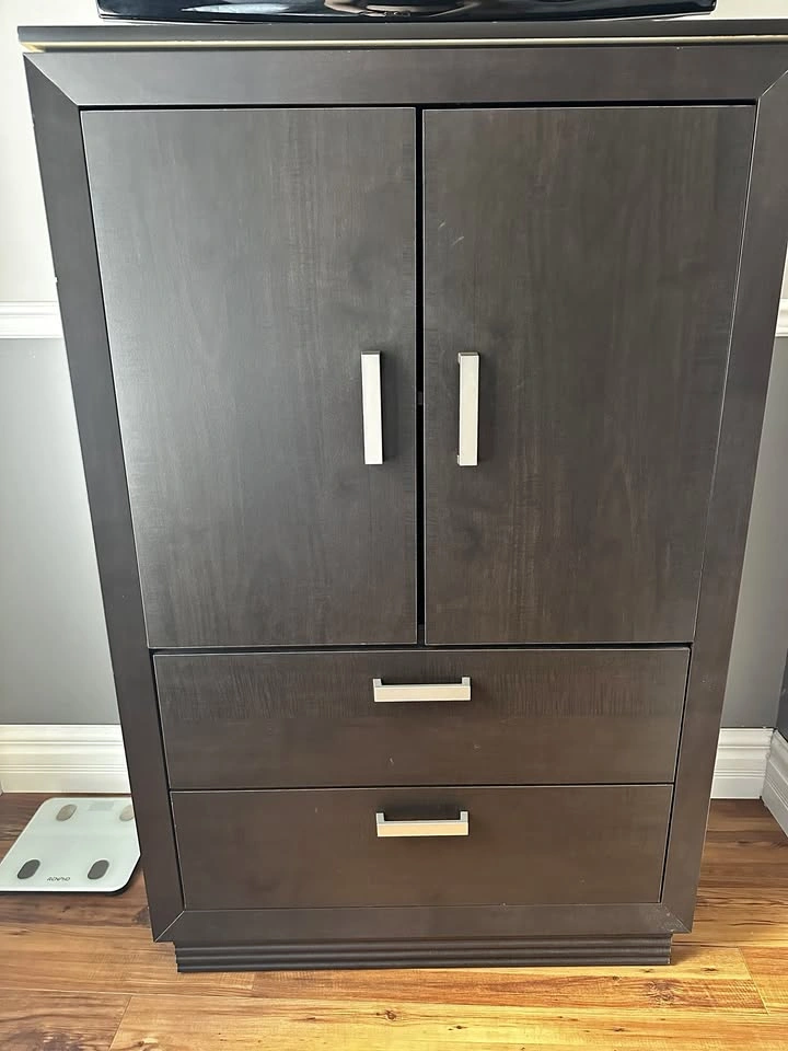 Modern Dark Wood Armoire with Two Drawers