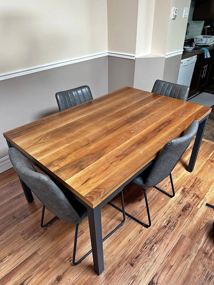 Wood Dining Room Table with 4 Gray Chairs