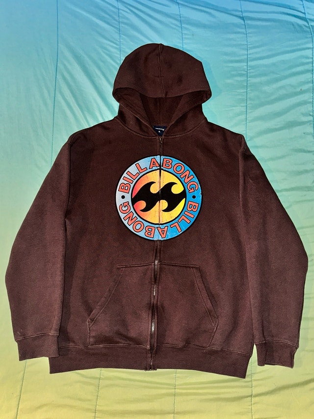 Brown Billabong Zip Up Hoodie - Size XL