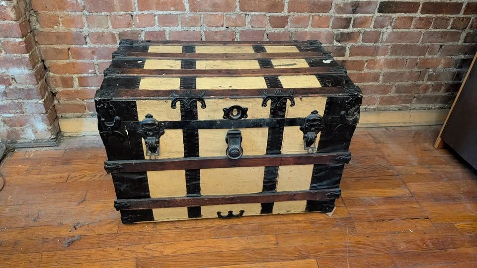 Antique flat-top steamer trunk