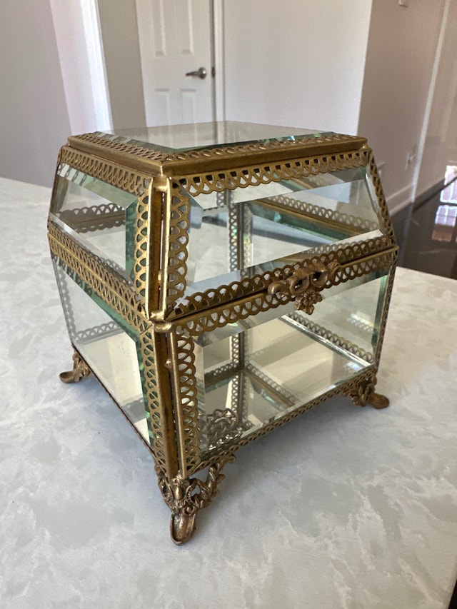 Nicole Miller French-style brass and beveled glass jewelry box