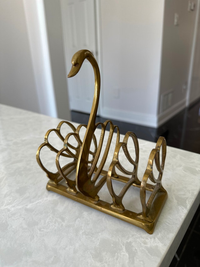 Brass vintage swan toast rack or napkin holder