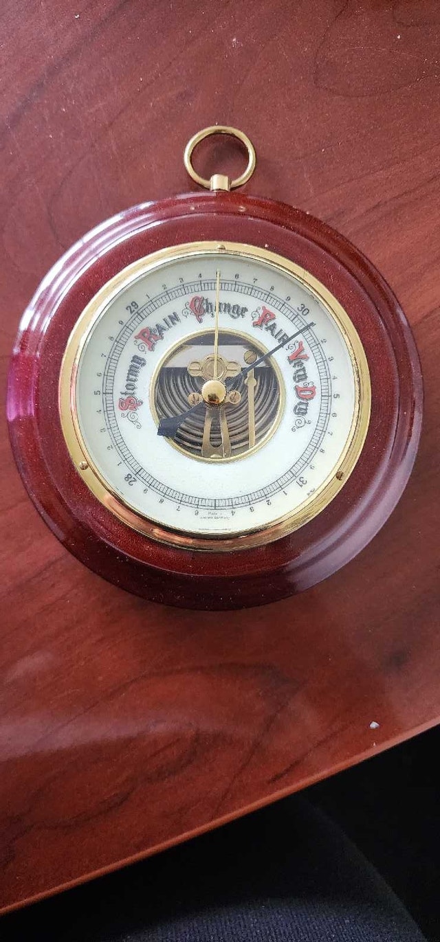 Vintage Wooden Barometer with Brass Accents