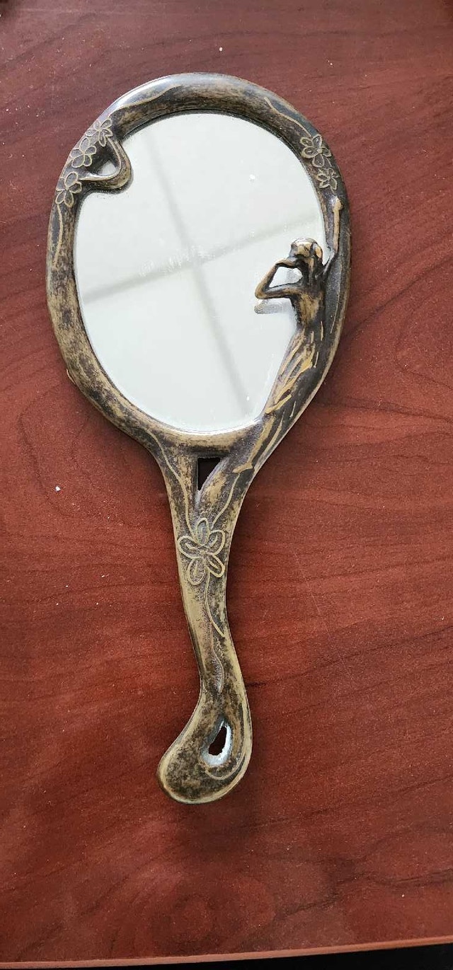 Vintage Art Nouveau Style Brass Hand Mirror