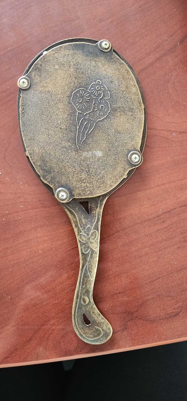 Vintage Art Nouveau Style Brass Hand Mirror - photo 2