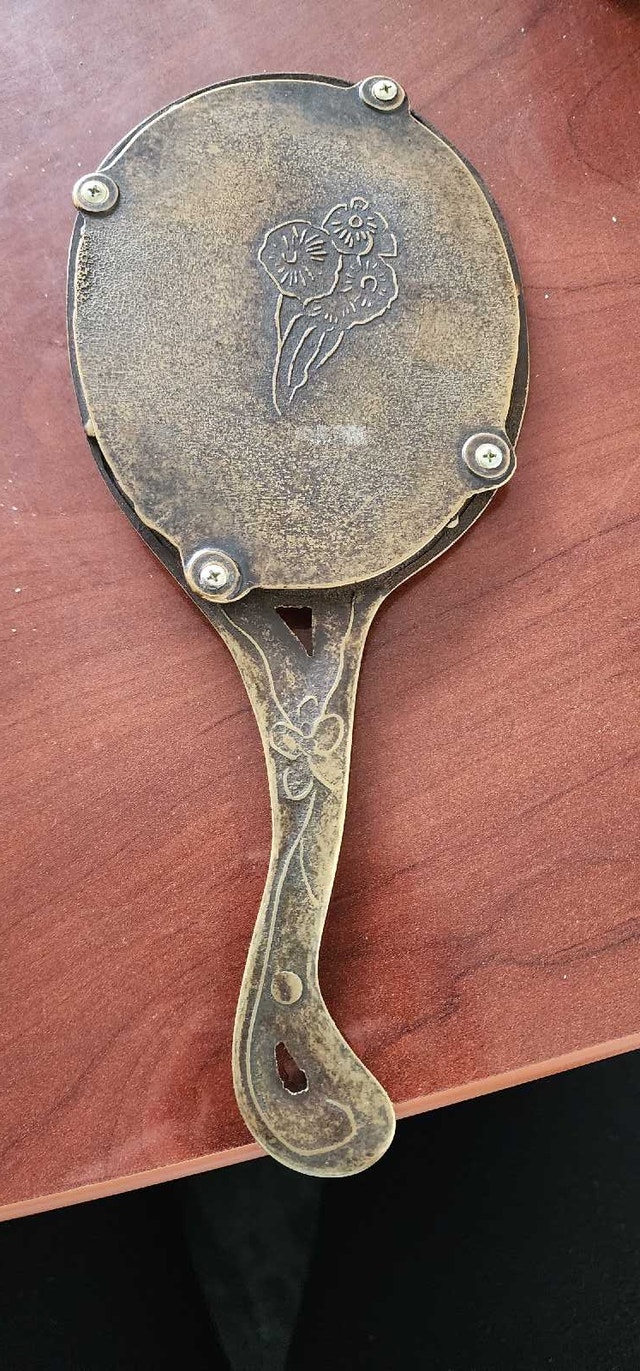 Vintage Art Nouveau Style Brass Hand Mirror - photo 3