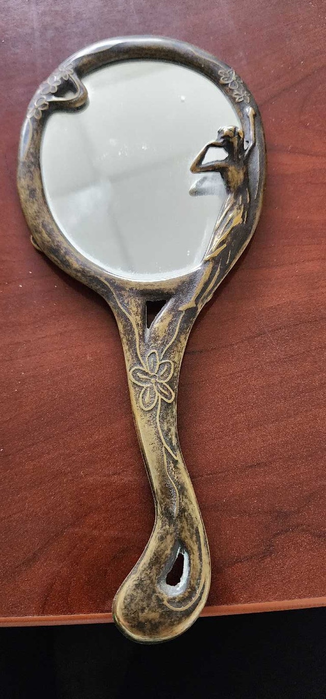 Vintage Art Nouveau Style Brass Hand Mirror - photo 4