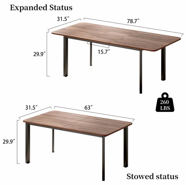 Extendable Rectangular Dining Table (63"-78.7") NO CHAIRS - photo 3