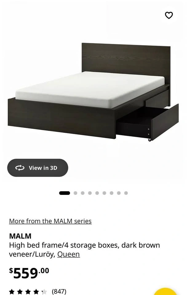 IKEA MALM Queen Bed Frame w/ 4 Drawers
