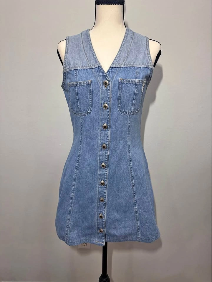 Vintage 90s Y2K Nevada Jeans Denim Mini Dress Size 6