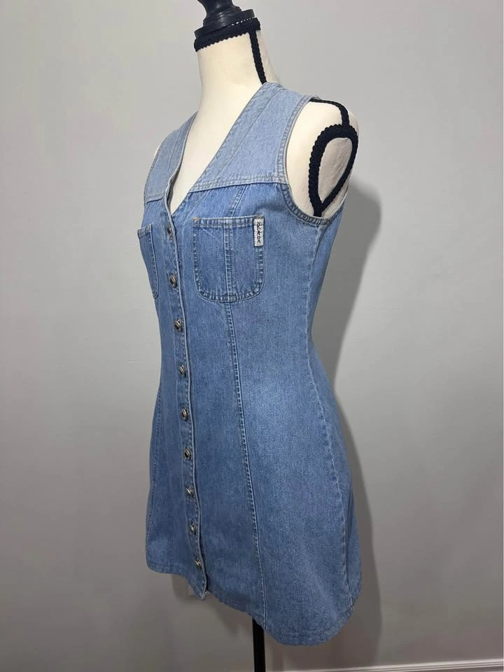 Vintage 90s Y2K Nevada Jeans Denim Mini Dress Size 6 - photo 2