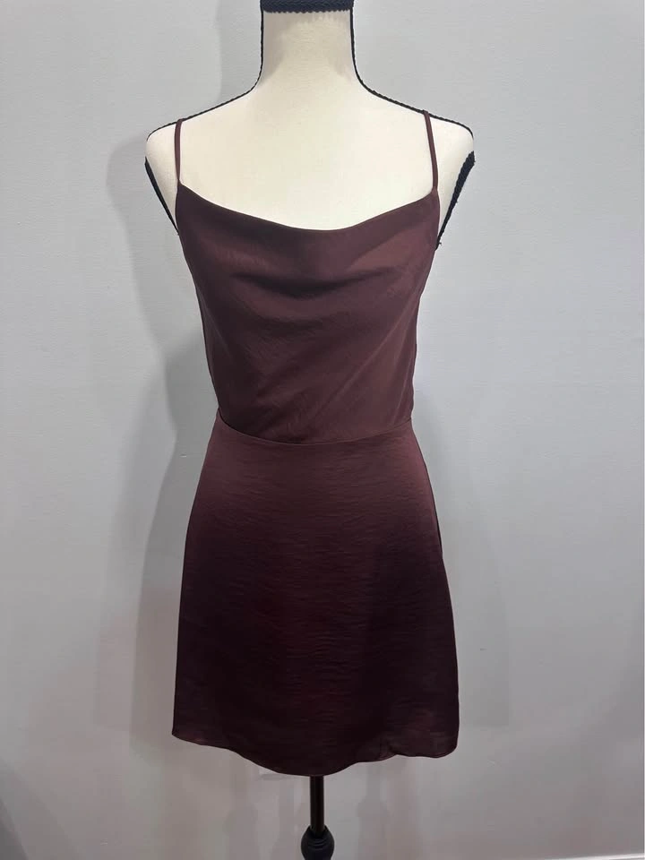 EUC Sunday Best Aritzia Spencer Satin Mini Dress - Wine - Size 4 - photo 3