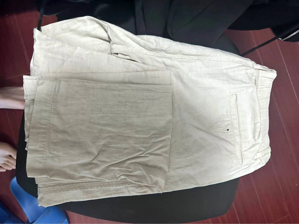 UNIQLO Men M Cotton Linen Blend Relaxed Fit Light Beige Pants
