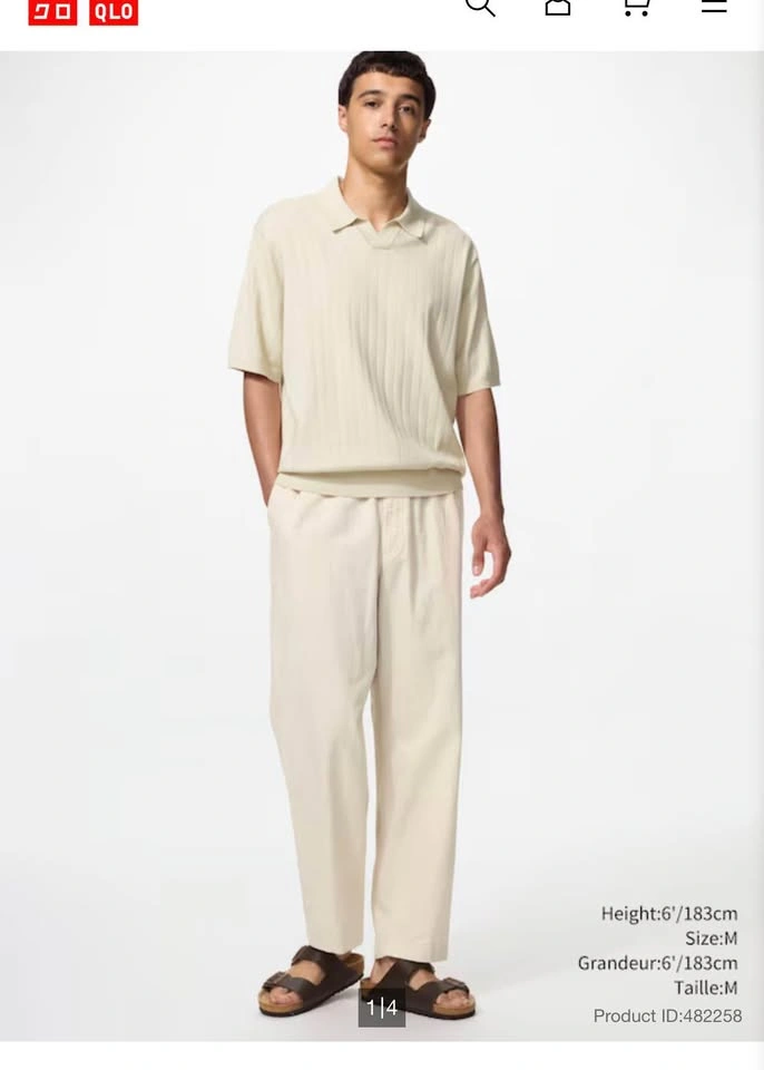 UNIQLO Men M Cotton Linen Blend Relaxed Fit Light Beige Pants - photo 3