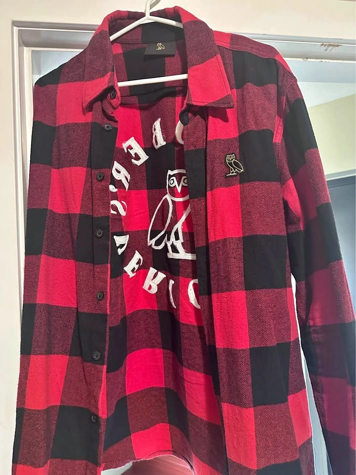 OVO October's Very Own Red Black Plaid Flannel Shirt Medium