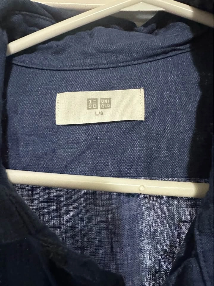 Uniqlo Navy Blue Premium Linen Button Up Shirt Large - photo 2