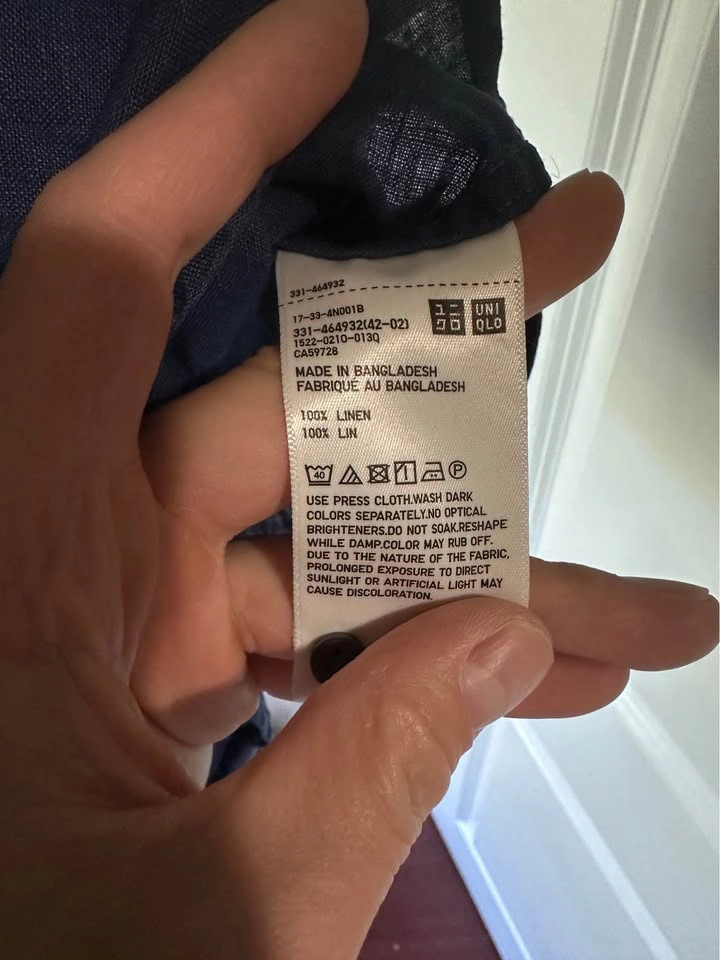 Uniqlo Navy Blue Premium Linen Button Up Shirt Large - photo 3