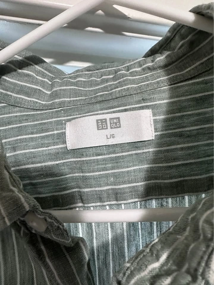 UNIQLO Men's Premium Linen Striped Button-Up Shirt Large - photo 2