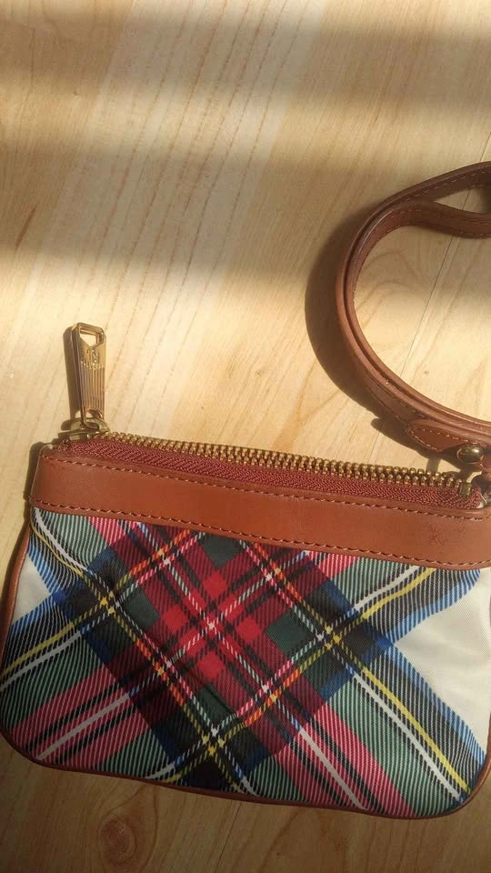 Lauren Ralph Lauren Colorful Plaid Wristlet Pouch Leather Trim - photo 2