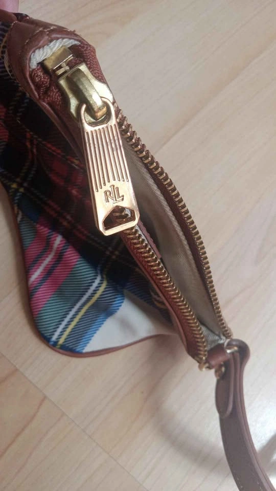 Lauren Ralph Lauren Colorful Plaid Wristlet Pouch Leather Trim - photo 3