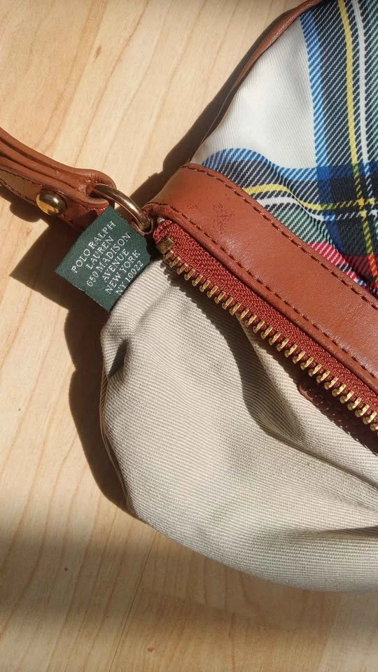 Lauren Ralph Lauren Colorful Plaid Wristlet Pouch Leather Trim - photo 5