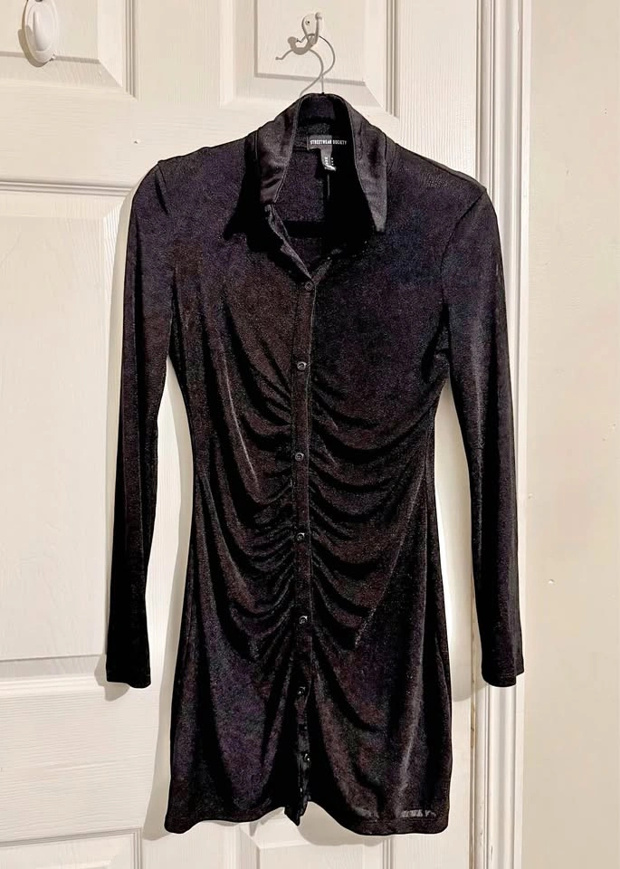 Black Ruched Mini Dress - Streetwear Society