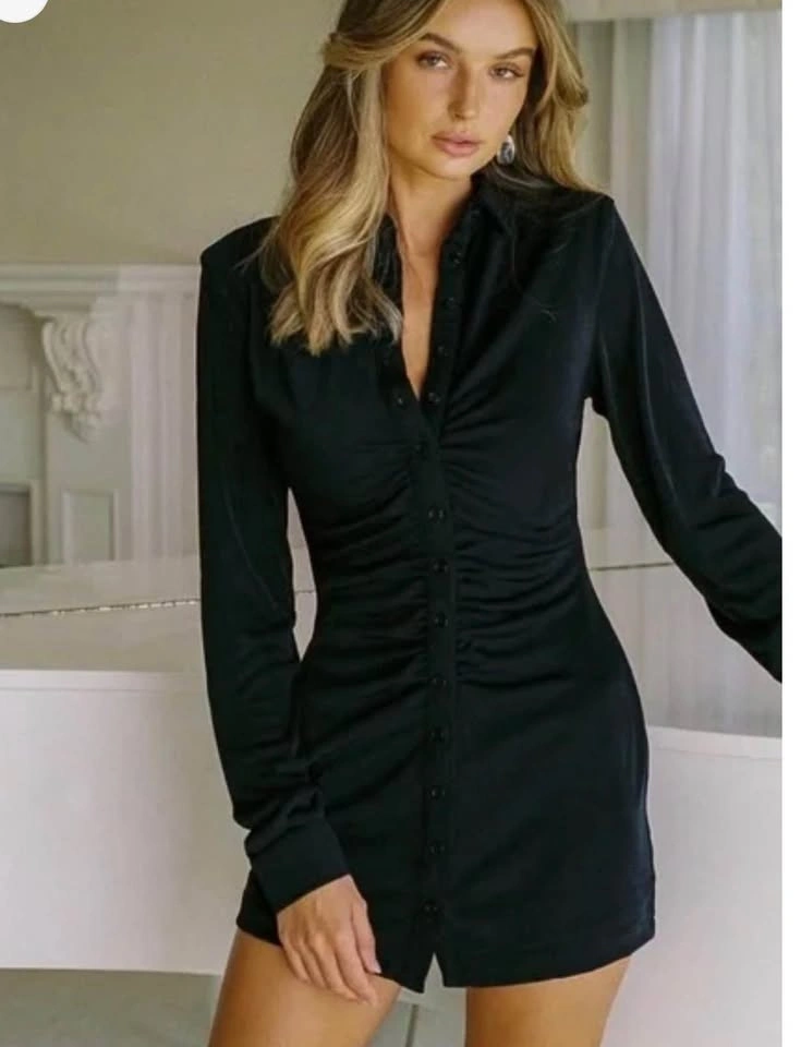 Black Ruched Mini Dress - Streetwear Society - photo 4