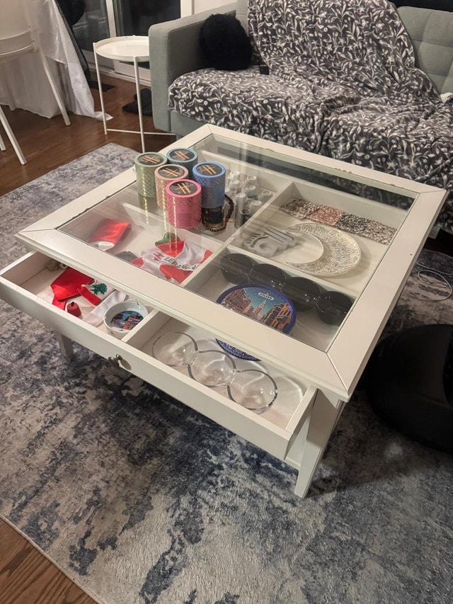 IKEA LIATORP Glass Top Coffee Table With Storage & Drawer