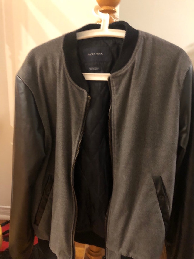 Zara Man Jacket - Grey Body, Black Faux Leather Sleeves
