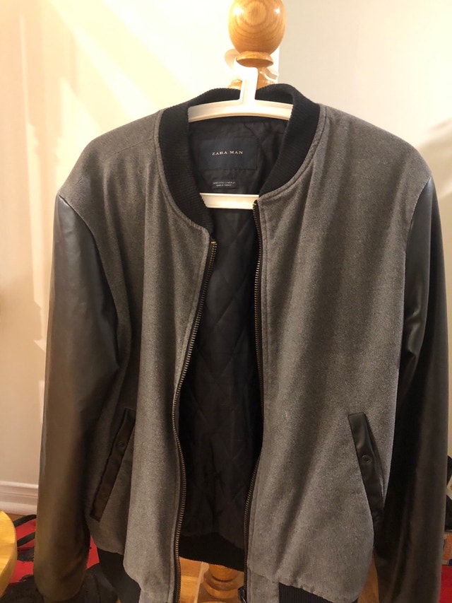 Zara Man Jacket - Grey Body, Black Faux Leather Sleeves - photo 3