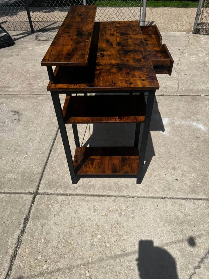 Computer Desk w/ Monitor Stand, Drawer & Shelf Wood/Metal Brown/ - photo 4