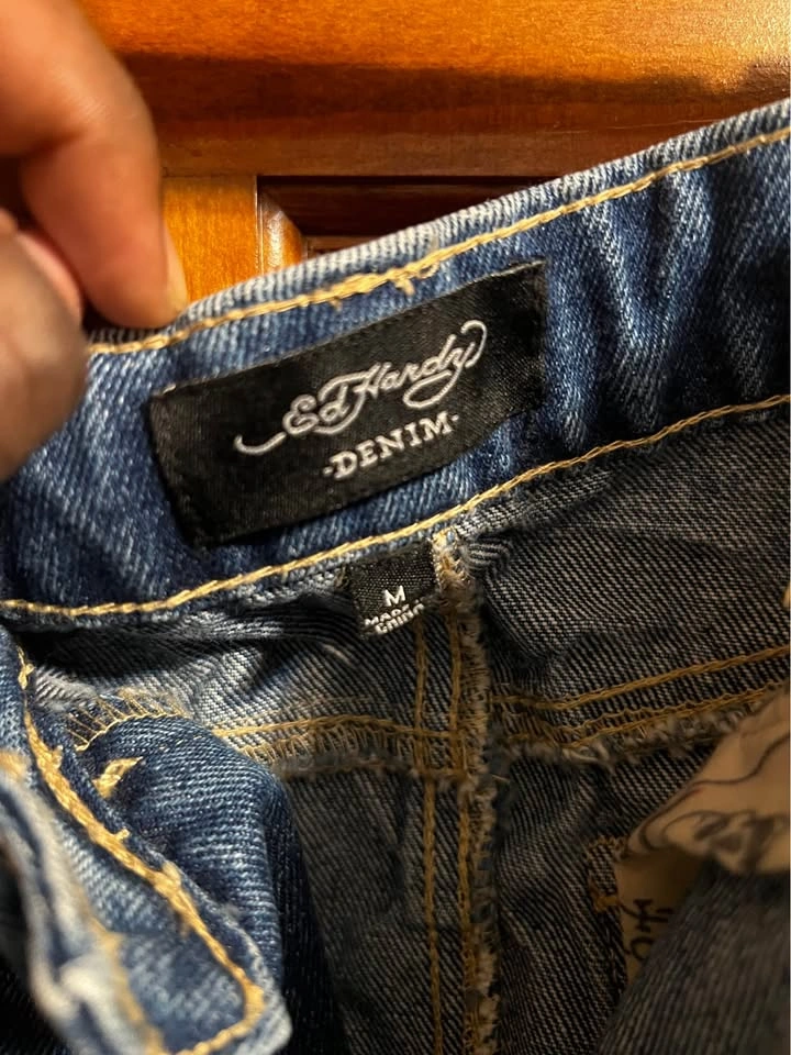 Ed Hardy Denim Mini Skirt w/ Tattoo Graphic Size 30 M - photo 5