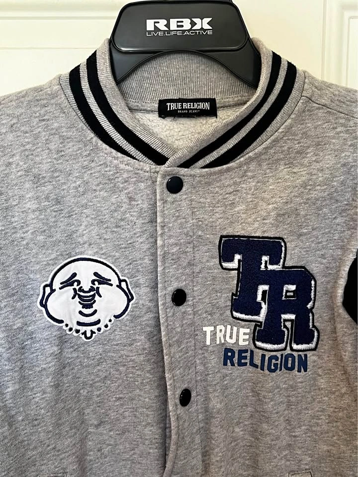True Religion Youth Varsity Jacket XL Gray/Black