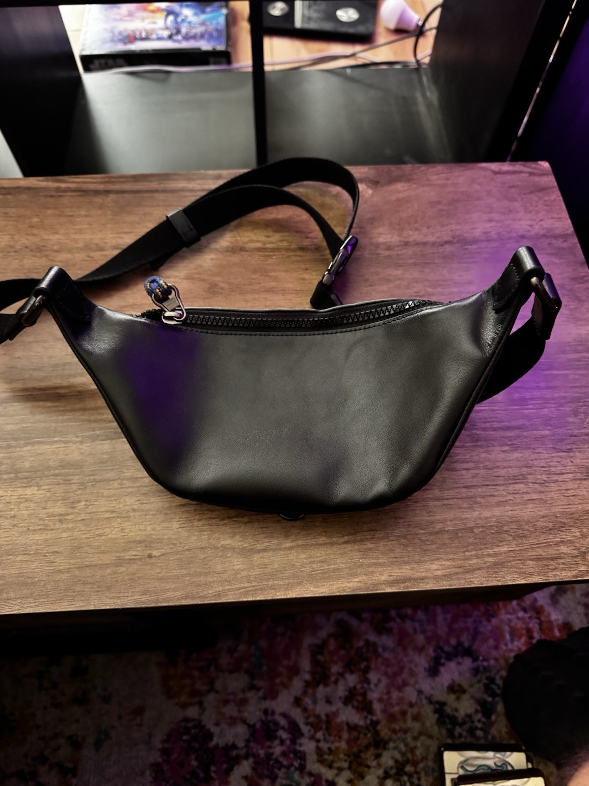 Coach Leather Waist Pack Black Zip Closure Adjustable Strap Logo - photo 2