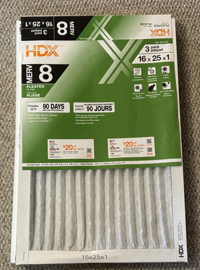 HDX 16x25x1 Air Filter, 2 pc thumbnail